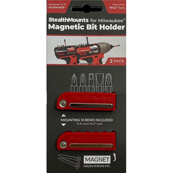 StealthMounts Red Magnetic Bit Holder for Milwaukee M18 Tools (2 Pack)
