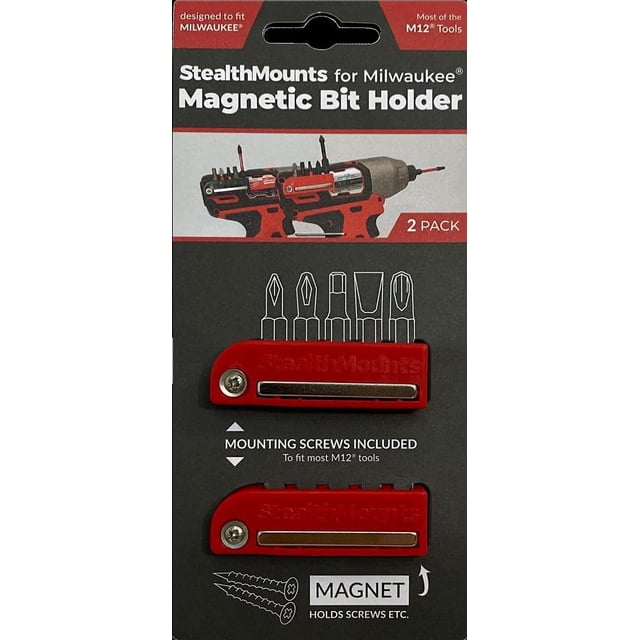 StealthMounts Red Magnetic Bit Holder for Milwaukee M18 Tools (2 Pack)