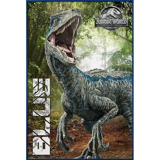 Jurassic World Fallen Kingdom Framed Movie Poster Blue Dinosaur Size 25 X 37 Metallic Blue Plastic Frame Walmart Com