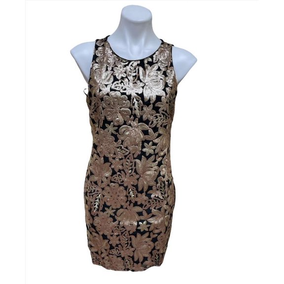 Romeo and Juliet BLACK/GOLD Women's Sequin Cocktail Sheath Mini Dress, L