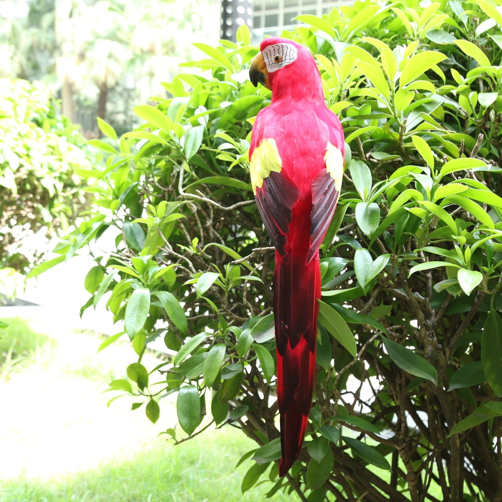 Large Lifelike Bird Figurine Orange Parrot Statue Garden Ornament Purple 