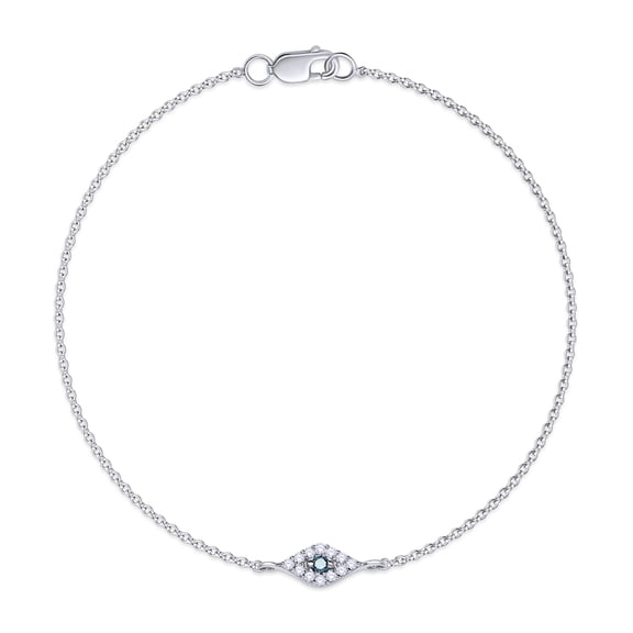 Evil Eye Bracelet for Women | 0.12 Carat Round Lab Grown Diamond & Blue Sapphire Lab Grown Gemstone Devil's Eye Charm Bracelet In 14K White Gold Over Sterling Silver (0.17Ctw)- 6.00 Inch