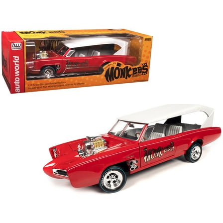 Monkeemobile Red with White Top and Interior "The Monkees" with Four Monkees Figure Cutouts 1/18 Diecast Model Car by Auto World