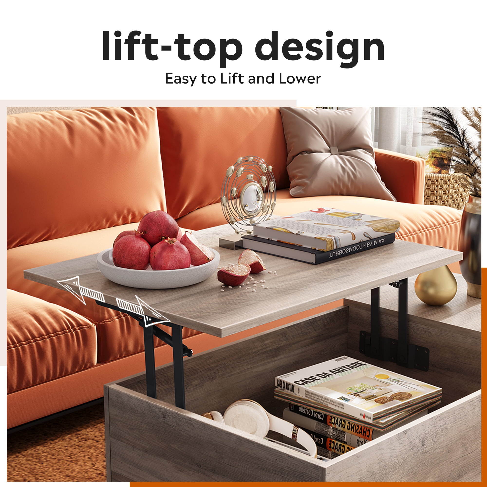 GALAXHERO Coffee Table with Removable Storage Shelves Lift Top Small Coffee Table for Living Room Greige