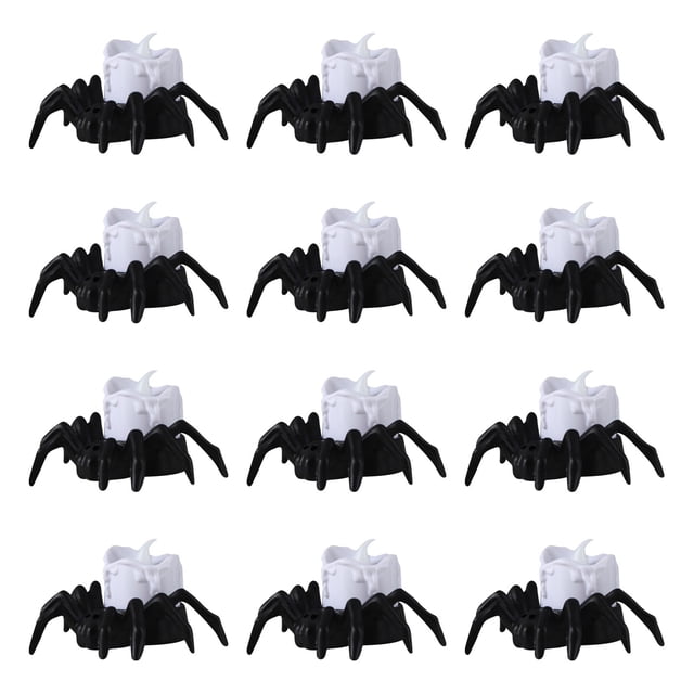 12pcs Halloween Spider Candle LED Light Ghost Head Atmosphere Light Haunted House Party Decoration Ornaments Candle