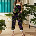 thumbnail image 4 of Fgvctg Mardi Gras Jumpsuits for Women Casual Wide Leg Pant Carnival Party Spaghetti Straps Vintage Mask Print Jumpsuit Sleeveless Bib Overalls Sprimg Romper Clothes With Pockets Dark Purple M, 4 of 4