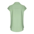 thumbnail image 5 of JGGSPWM Women's Loose Fit Cotton Linen Cap Sleeve Button Up V-Neck Collared Shirts Casual Tops Green L, 5 of 6