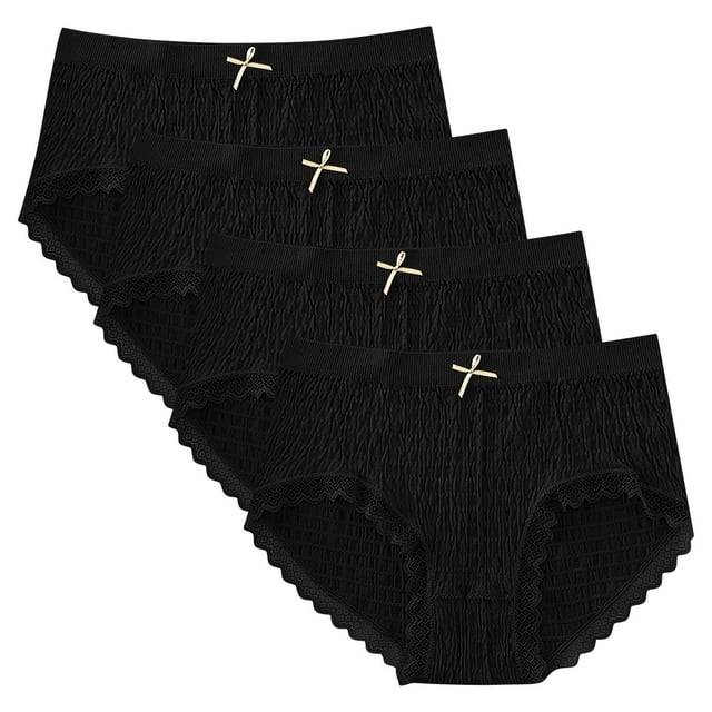 GigrtiJin Womens Mid Rise Ribbed Underwear Multipack Seamless Lace Panties With Bow Ribbon Breathable Underpants 4 Pack