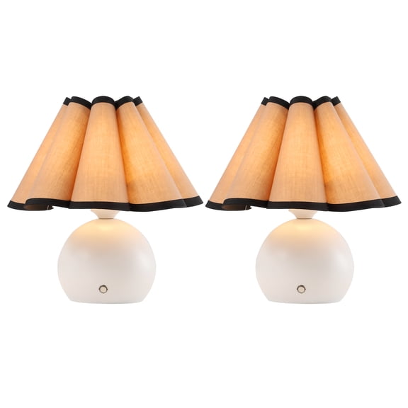 JONATHAN Y Billie 10.5" Classic Vintage Scalloped Shade Regarcheable/Cordless Dimmable Integrated LED Table Lamps, Ivory/Black (Set of 2)