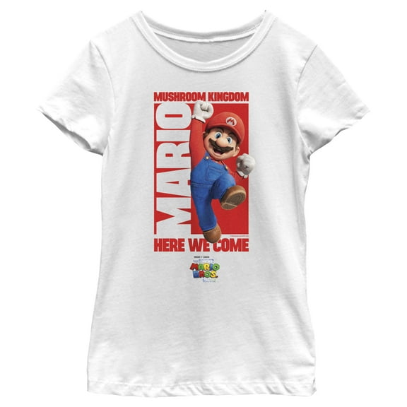 Girl's The Super Mario Bros. Movie Mario Mushroom Kingdom Here We Come  Graphic Tee White X Large