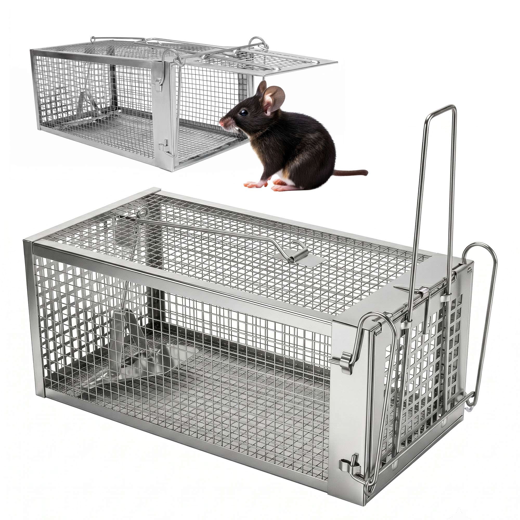 PULLIMORE Humane Rat Trap, Chipmunk Rodent Trap for Indoor Outdoor Small Animal, Mouse Voles Hamsters Live Cage Catch and Release