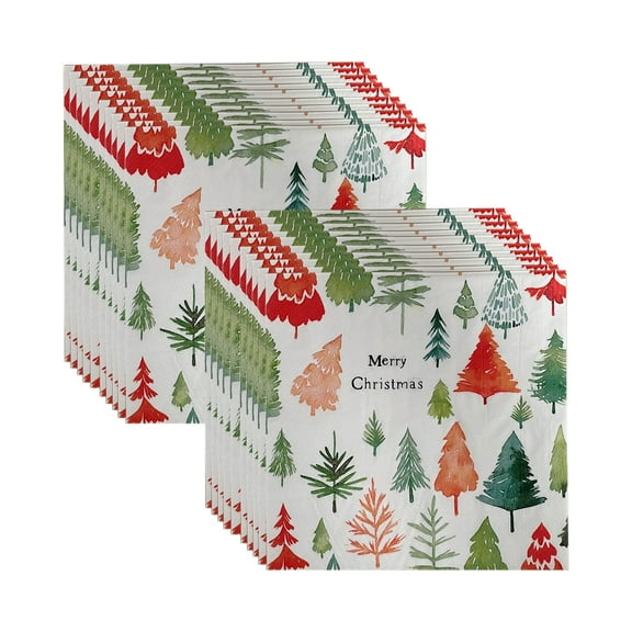 TanSiDing 20pcs Christmas Tree Paper Napkins Double Sided Holiday Dinner Party Decorations Merry Xmas Kitchen Table Supplies 33x33cm