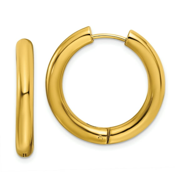 Primal Steel Stainless Steel Polished Yellow IP-plated 4mm Hinged Hoop Earrings