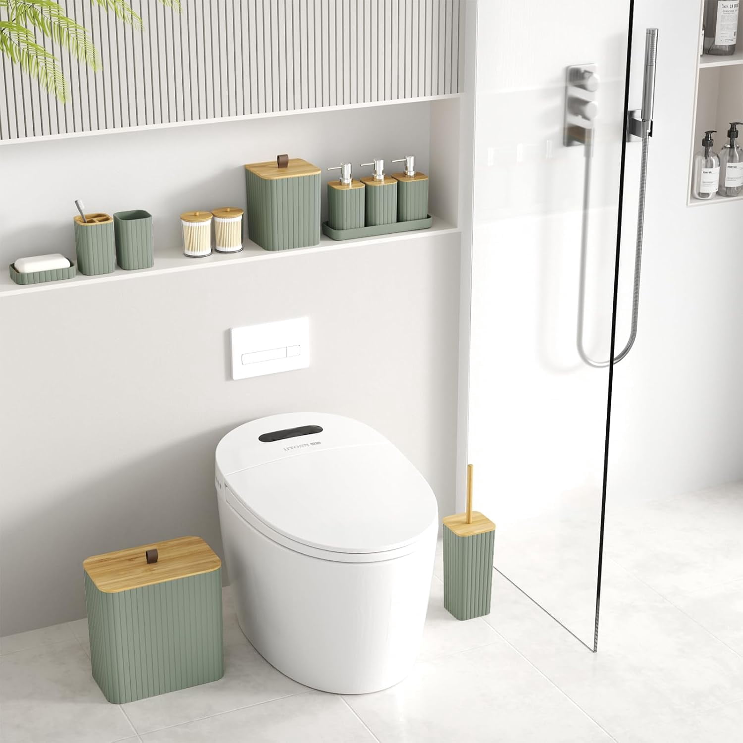 Bathroom Accessory Set - White Bathroom Set, 12PC Bathroom Accessories Set, White Bathroom Accessories Set, Mini Trash Can, Toilet Brush, Trash Can & Soap Dispenser