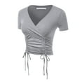 thumbnail image 3 of FashionMille Women's Short Sleeve V Neck Ribbed Sexy Front Shirred Crop Top Tee, 3 of 5