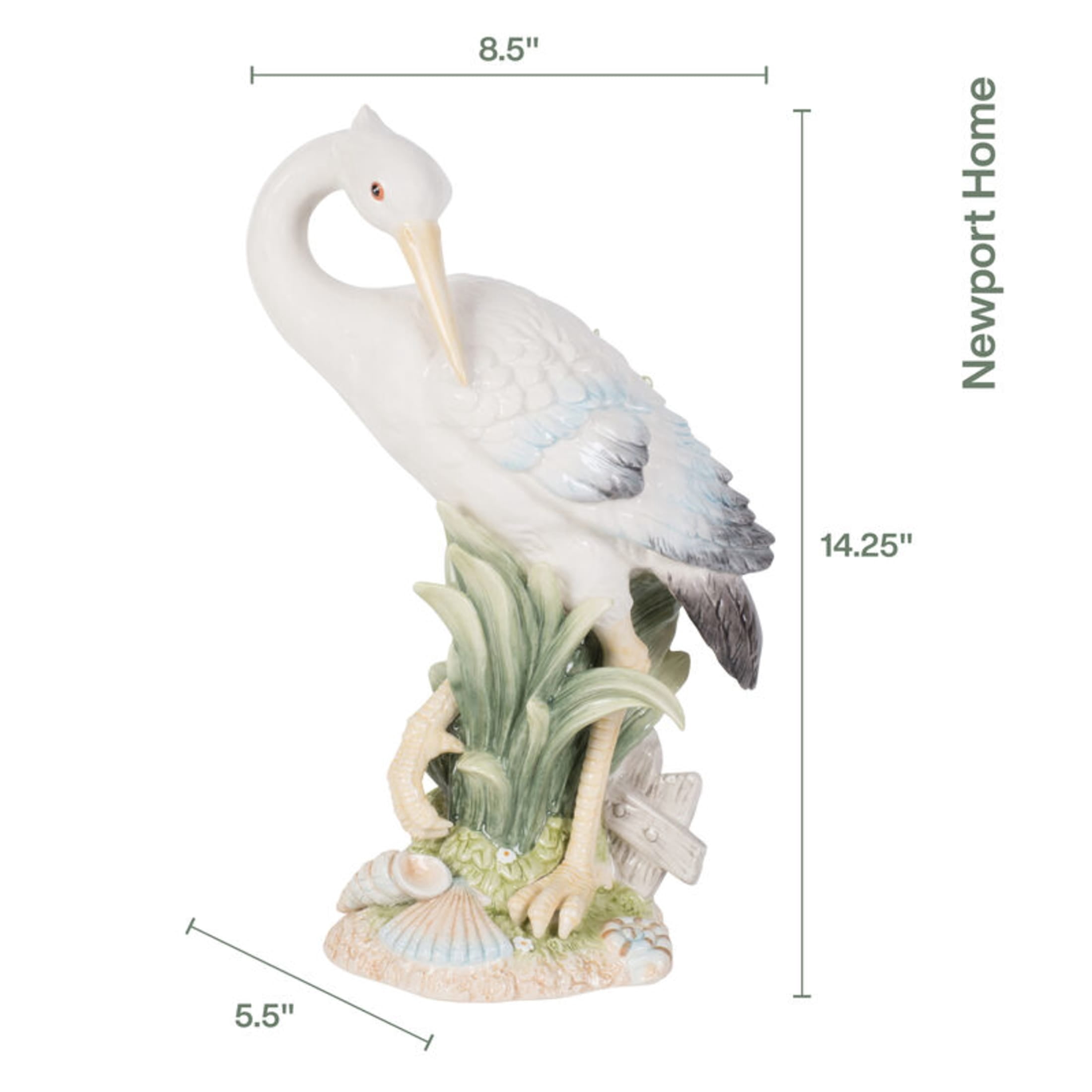Fitz and Floyd Newport Home 14.25" Tall Egret Earthenware Decorative Figurine