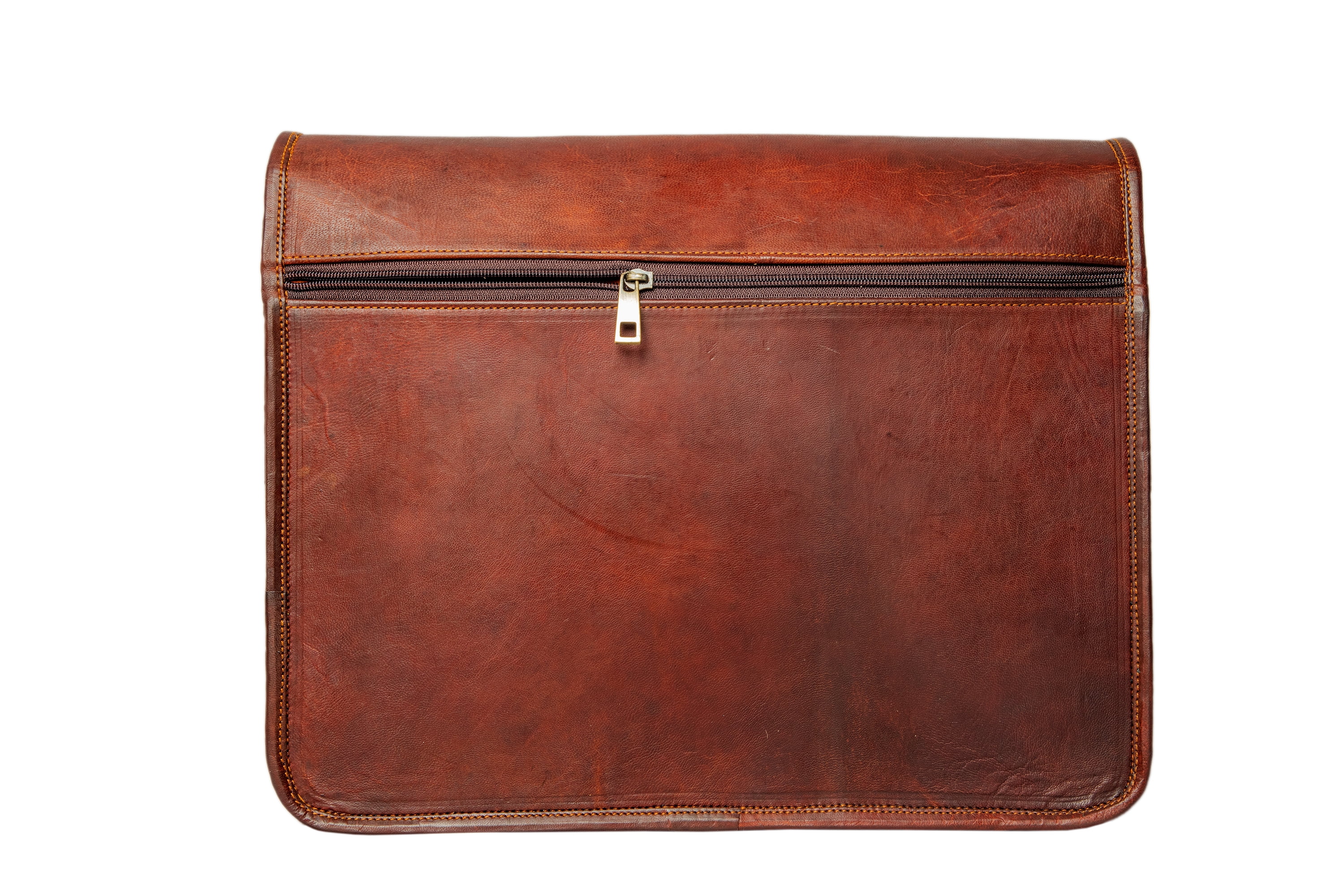 18" Vintage Soft Leather Messenger Brown Real Laptop Satchel Bag Genuine Briefcase (Dark Brown)