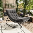 thumbnail image 6 of Indoor Outdoor Papasan Rocking Chair with Cushion, Curved Metal Frame Rocking Chair for Bedroom Living Room Porch Patio, 6 of 8