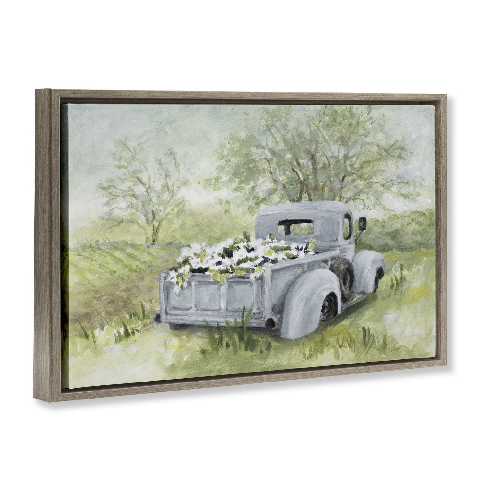 Stupell Industries Vintage Blue Truck Flower Sale Brown Framed Floater Canvas Wall Art, design by Lanie Loreth