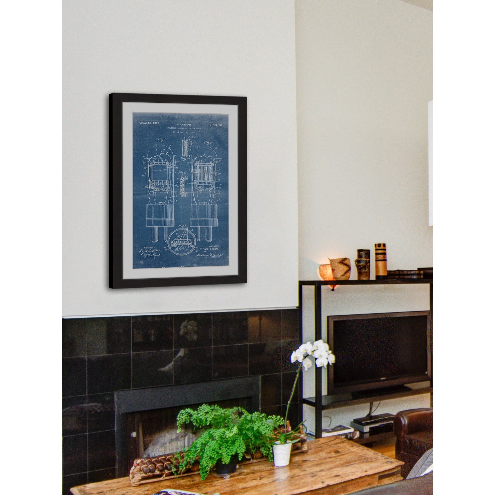"Vacuum Tube 1924 Blueprint" Framed Painting Art Print, 16" x 1.5"