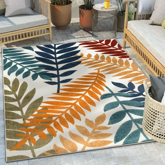 Well Woven Ella Floral Ivory Multi Indoor/Outdoor Area Rug High Traffic Stain Resistant Carpet