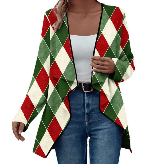 GigrtiJin Women's Christmas Cardigan Outwear Jacket Plaid Printed Long Sleeve Trendy Casual Outwear