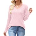 thumbnail image 2 of Yokua Womens Sweaters Casual Long Sleeve Scalloped Trim V Neck Lightweight Ribbed Knit Tunic Shirts Pullover Sweater Tops, 2 of 10