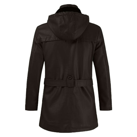 Fesfesfes Leather Jacket for Men Mid-length Solid Artificial Leather Zipper Hooded Slim Jacket Coats Sale Clearance