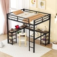 thumbnail image 2 of Full Metal Loft Bed with Desk and Shelves, Loft Bed with Ladder and Guardrails, Loft Bed Frame for Bedroom, Black with Vintage wood-colored desk(Old SKU: W1307S00022), 2 of 10