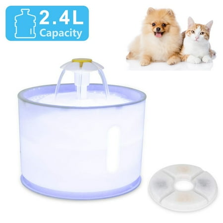 DEWEL Cat Water Fountain Filter, 81oz/2.4L Automatic LED Lighting Pet Fountain Mute Drinking Fountain Bowl Drinking Dispenser