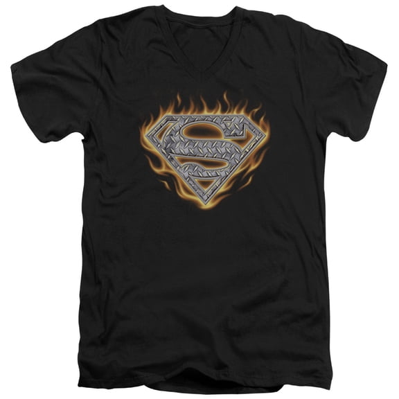 Superman - Steel Fire Shield - Slim Fit V Neck Shirt - XX-Large