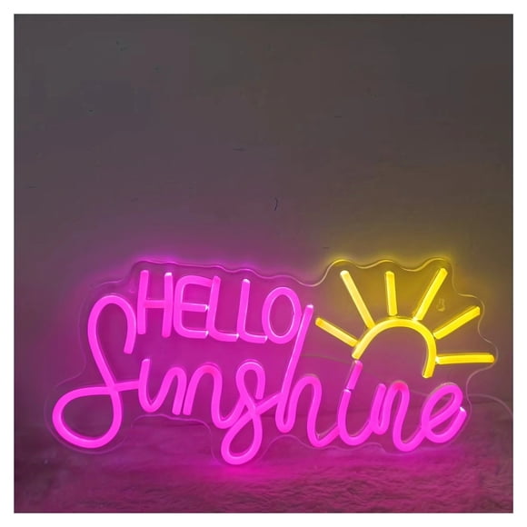 Letrero Luminoso De Neón"Hello Sun Shaped"para Decoración Pared, Dormitorio, Fiesta, Centro Comercial, Tienda, Sala Juegos, Mascotas, 43x23.5cm