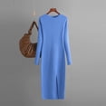 thumbnail image 3 of UTSJKR Womens Knit Bodycon Dresses 2024 Fashion Classic Solid Crew Neck Midi Dress Slim Fit Flowy Soft Hip Wrap Pullover Jumper Dress Long Sleeve Dress Sky Blue Free Size, 3 of 3
