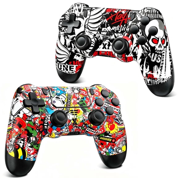 2 Pack Gaming Controller Compatible with P-3/P-4/PC, Wireless Controller Gamepad with Motion Controller & Dual Vibration & Wake-Up Function
