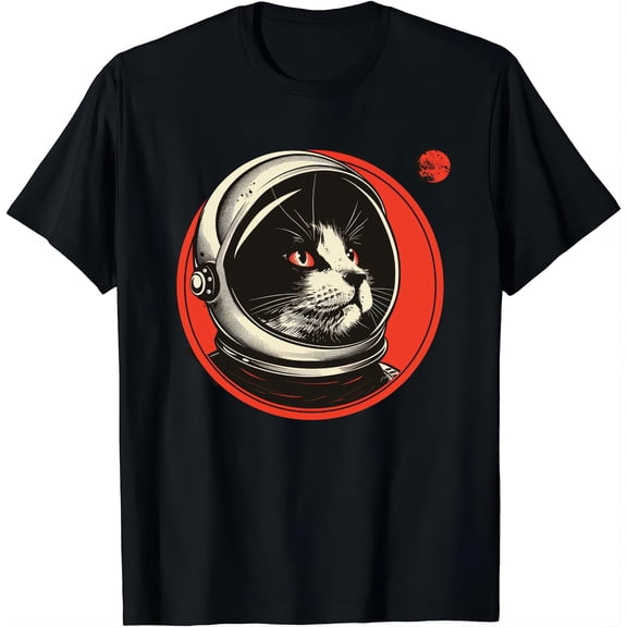 Space Cat Courage Japanese Retro Kawaii Cute Astronaut Cat T-Shirt Women Clothes Graphic T Shirts Ropa De Mujer