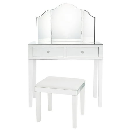 Inspired Home Portia Mirrored 3 Piece Vanity Corner Set Portia Mirrored 3 Piece Vanity