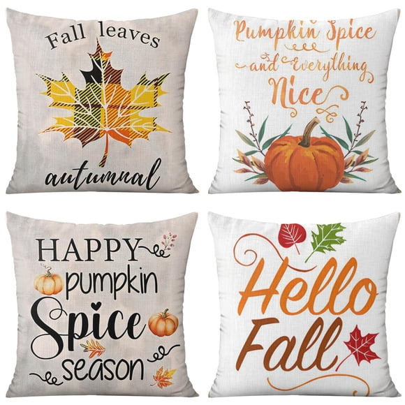 6.Happy Thanksgiving (4) Decorative Pillows Set Of 4, Linen Fall Colors Pillow Covers Home Decor