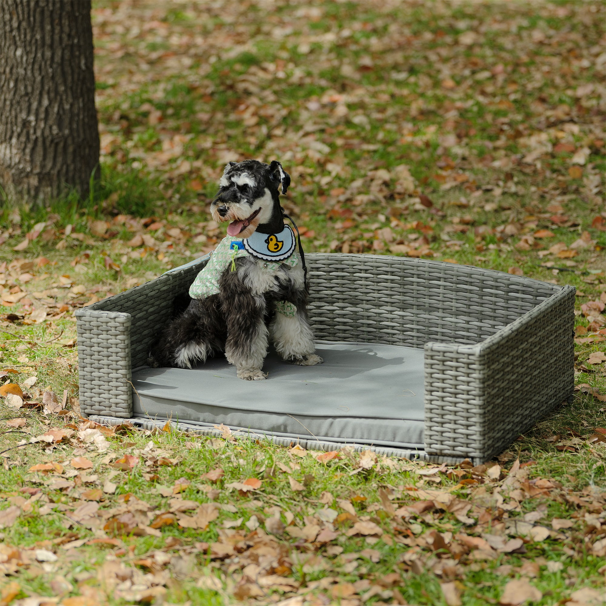 Pefilos 25" PE Wicker Dog Sofa Bed Elevated Raised Rattan Pet Bed for Indoor/Outdoor with Removable Cushion Lounge Curved backrest, Gray Pefilos 25" PE Wicker Dog Sofa Bed Elevated Raised Rattan Pet Bed for Indoor/Outdoor with Removable Cushion Lounge Curved backrest, Gray