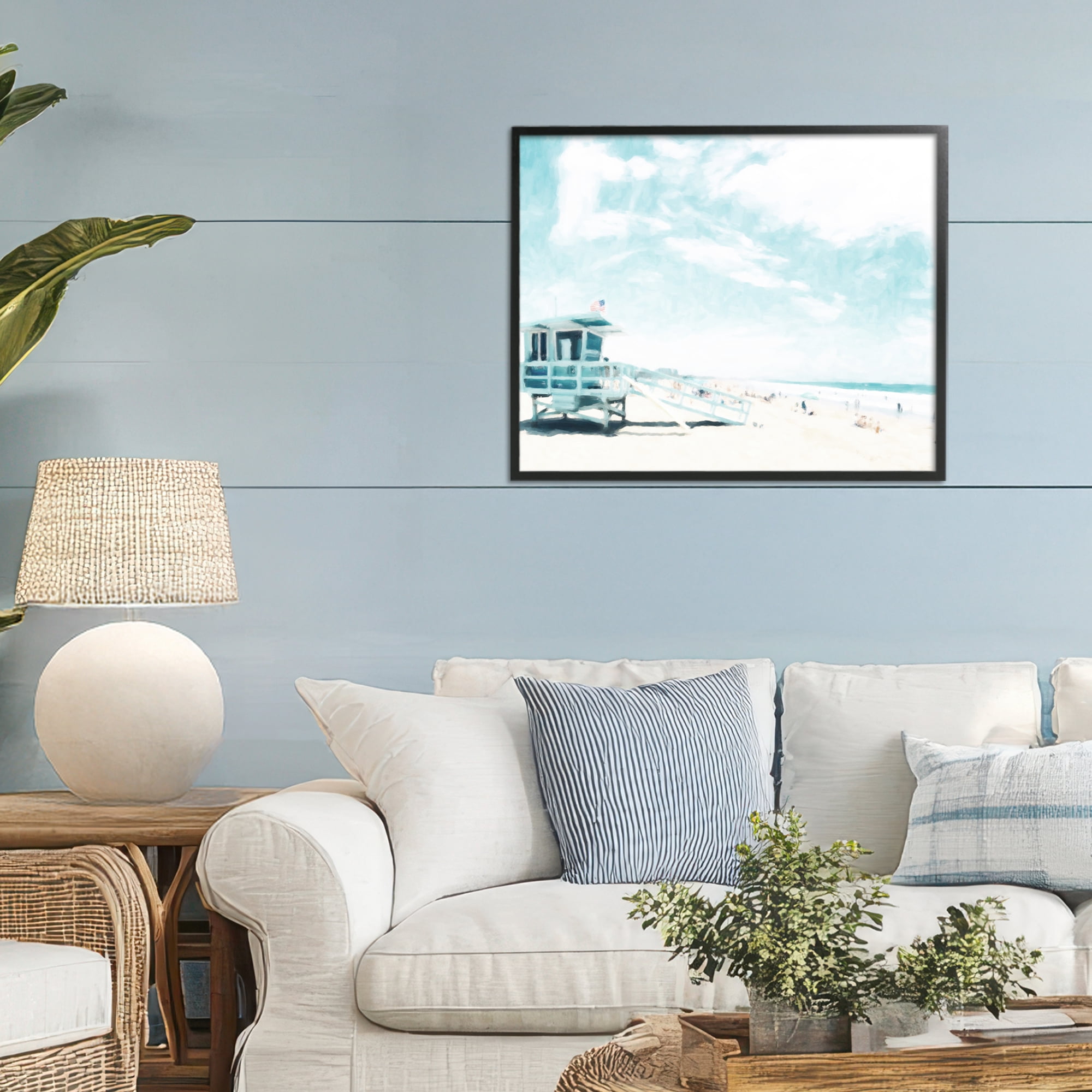 Stupell Industries Blue Beach Station Black Framed Giclee Art, design by Kim Curinga