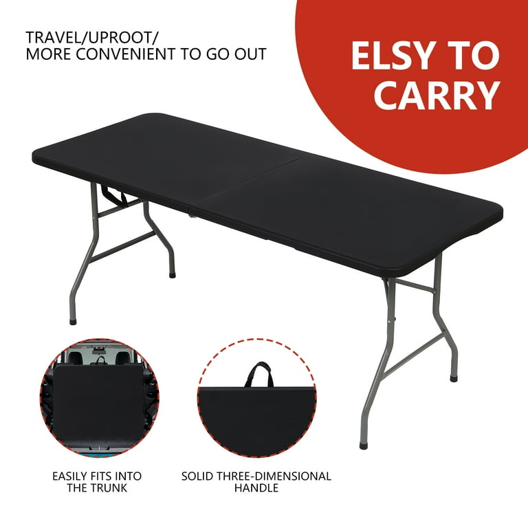 GIVIMO 6ft Folding Table Portable Plastic Tables for Party Picnic Camping Black