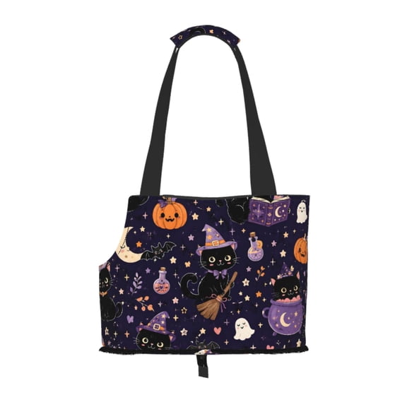 Cute Witch Pumpkin Halloween Cat Pet Tote Bag Lightweight Shoulder Bag for Shopping and Travel
