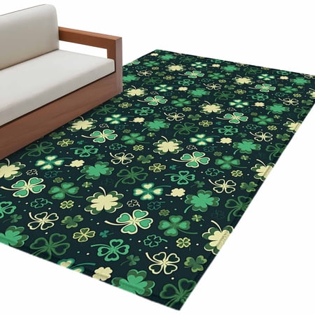 St. Patrick s Day Area Rugs Collection 2.7 x5 Dark Green Lucky Shamrock Leaves Spring Non Slip Indoor Rectangle Throw Runner Rug Floor Mat Carpet for Living Room Dining Table Bedroom Nursery
