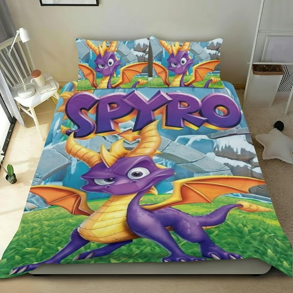 Spyro the dragon Themed Bed Sheet Set Three Piece Set 53x79 In ches Comfortable And Skin Friendly Unique Design Creating A Star Gifts For Family Friends fans