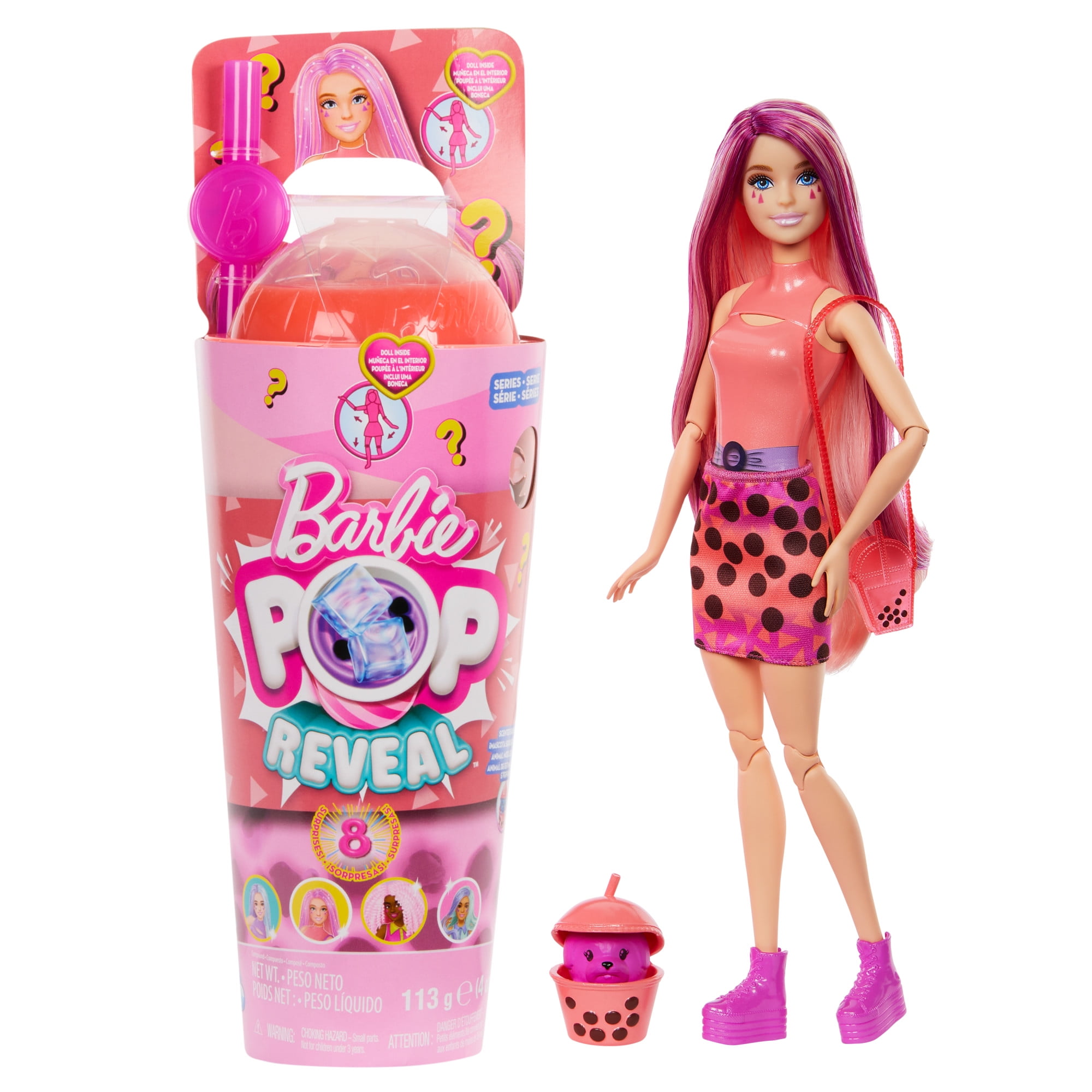 Barbie Fizz Pop Reveal Watermelon Crush Fruit Series Doll 8 Surprises Including Pet Slime Scent Color Change Walmart