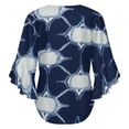 thumbnail image 6 of Navy Blue Starburst Pattern Women's V-Neck Blouse With 3/4 Ruffled Bell Sleeves Casual Top Ladies Blouses, 6 of 7