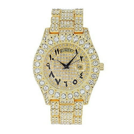 Charles Raymond Big Rocks Fully Iced Out Diamond Mens Watch w/Easy Read Date &Day and Colorful Dials- Designer Hip Hop Blinged Out Timepiece - ST10535 (ST10535-AN Gold)