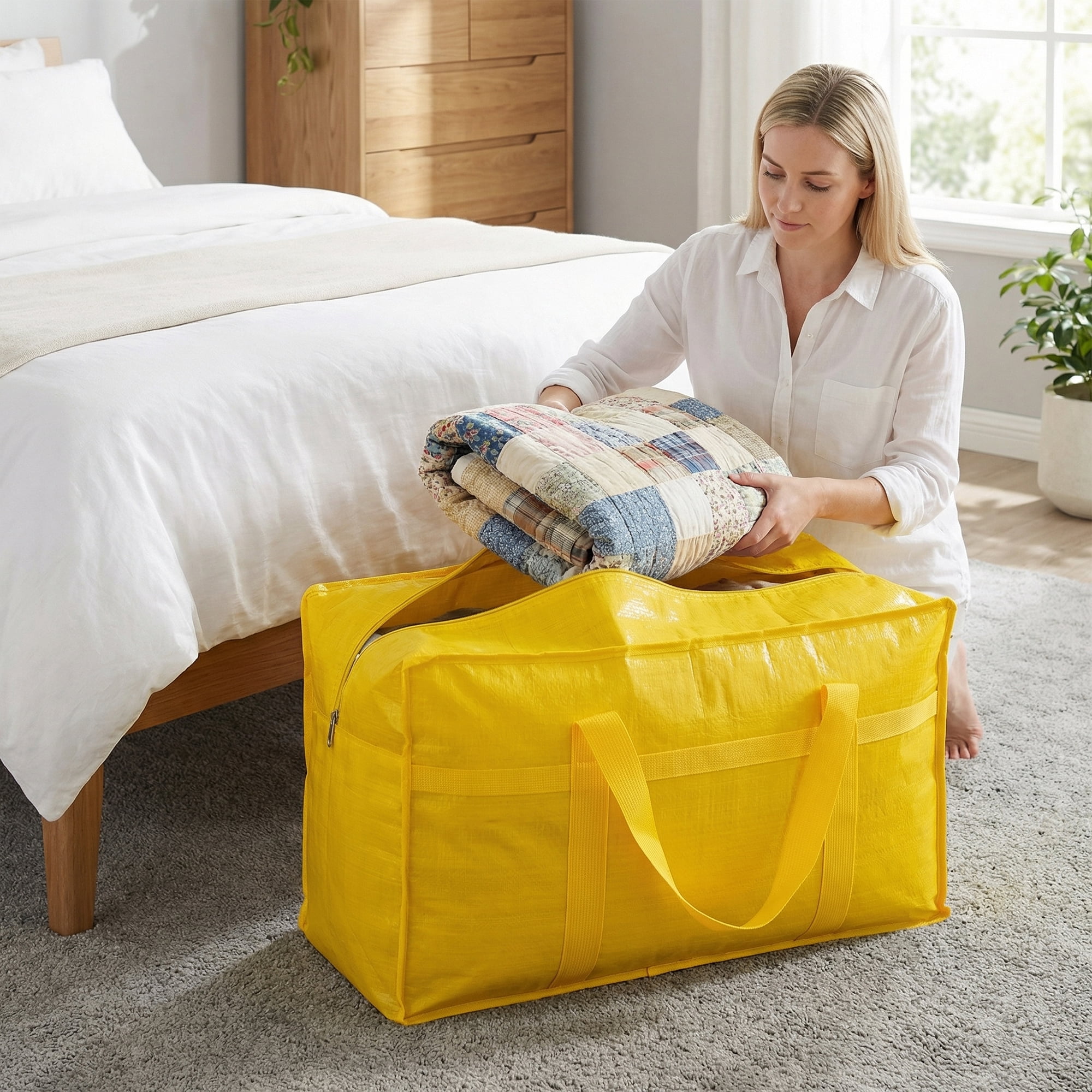 Unique Bargains Clothes Storage Bags for Organizing Clothing Yellow 39.4"x11.8"x22.8"