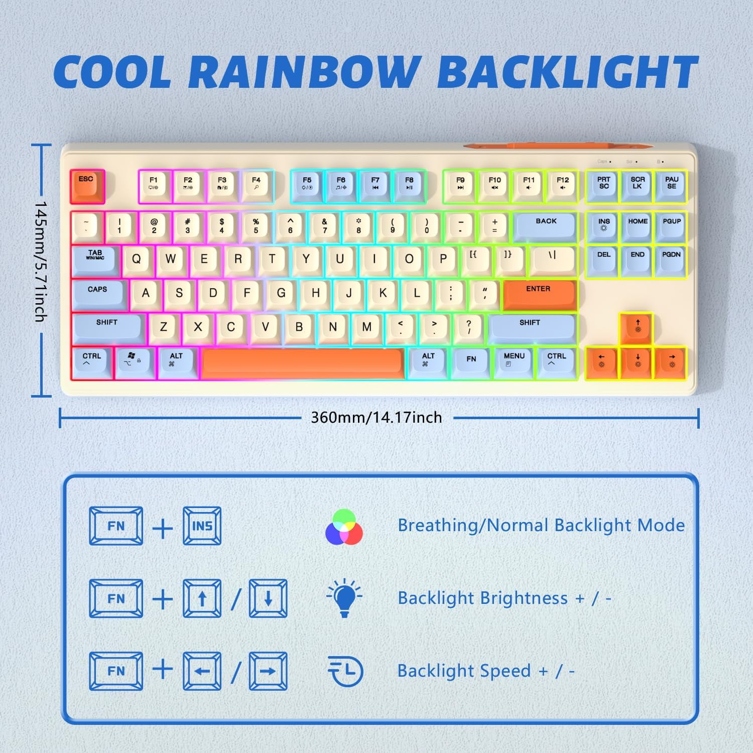 ATTACK SHARK Anti-ghosting Bluetooth Gaming Keyboard, Creamy Blue