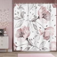 thumbnail image 2 of Extra Long Pink and White Floral Shower Curtain 72 x 84 Inch, Waterproof Fabric Watercolor Flower Bathroom Shower Curtain with Hooks, 2 of 6