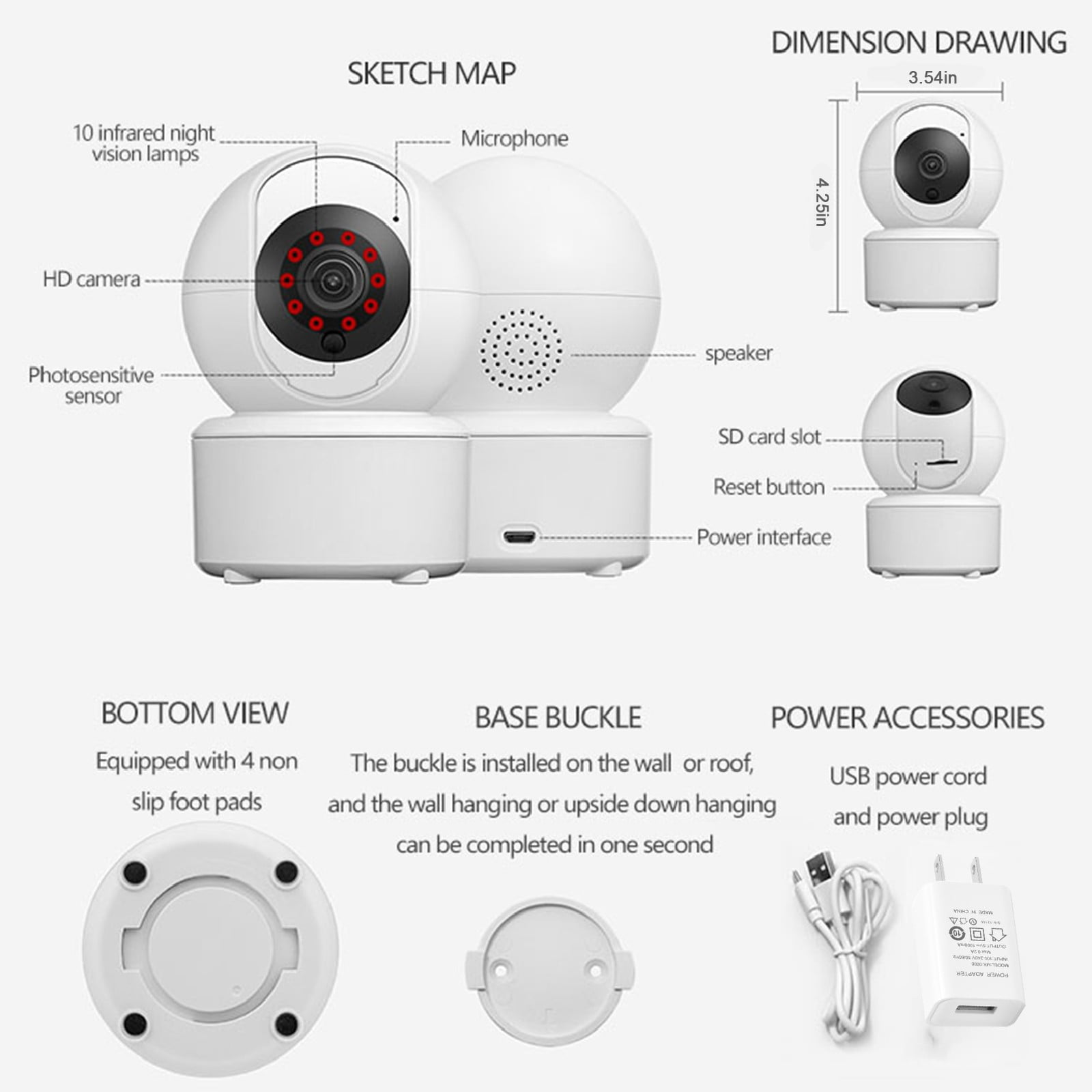JOGZMZ Security Camera 3MP Baby Monitor Dog Camera 360-degree for Home Security W/ Smart Motion Tracking Phone App IR Night Vision 2-Way Audio